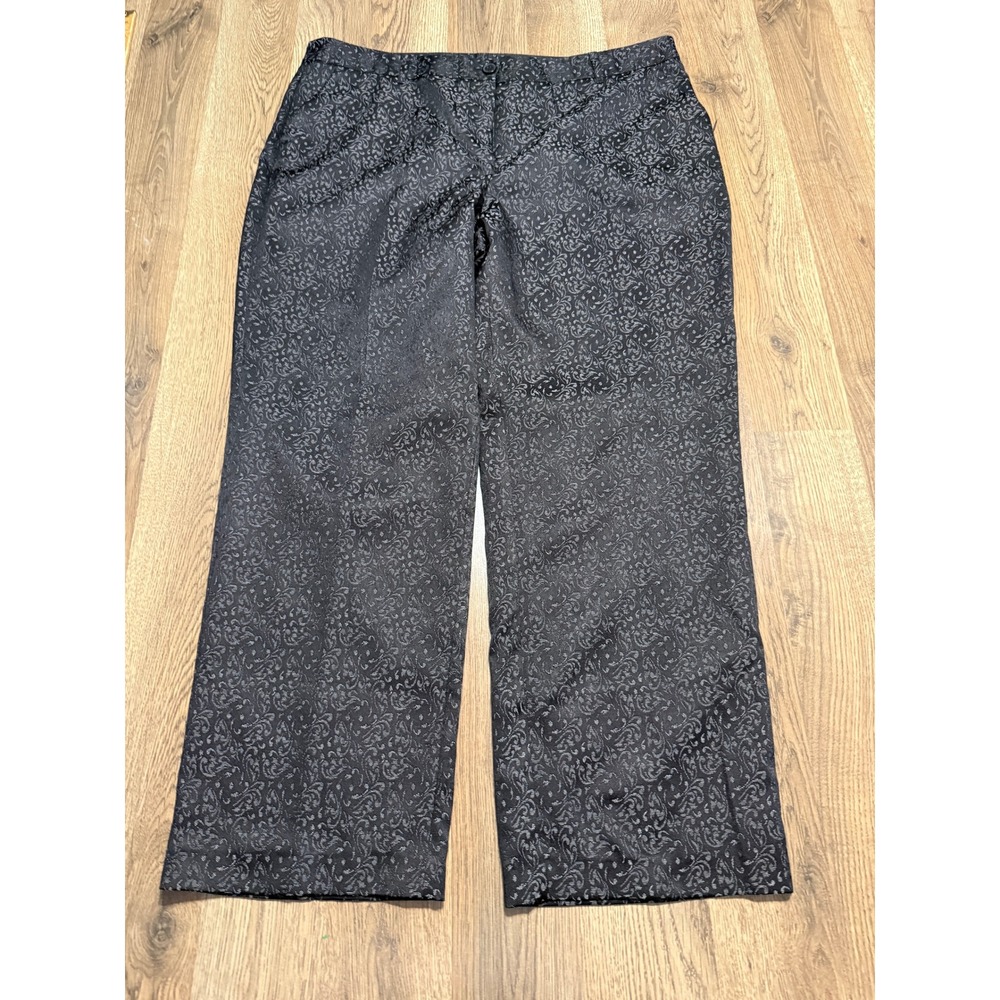 Jaclyn Smith Collection Pants Women Size 16 Black Jacquard Floral Straight Leg